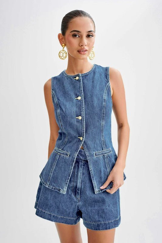 WOMEN FASHION DENIM TWO PIECE SET - HOUSE OF SHE