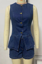 WOMEN FASHION DENIM TWO PIECE SET - HOUSE OF SHE