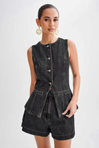 WOMEN FASHION DENIM TWO PIECE SET - HOUSE OF SHE