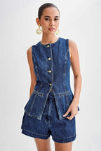 WOMEN FASHION DENIM TWO PIECE SET - HOUSE OF SHE