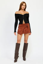 Wrapped Buckle Belt Mini Skirt - HOUSE OF SHE