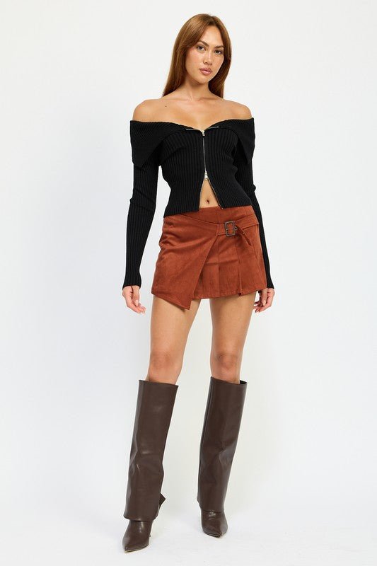 Wrapped Buckle Belt Mini Skirt - HOUSE OF SHE