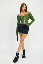 Wrapped Mini Denim Skirt - HOUSE OF SHE