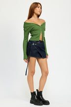 Wrapped Mini Denim Skirt - HOUSE OF SHE