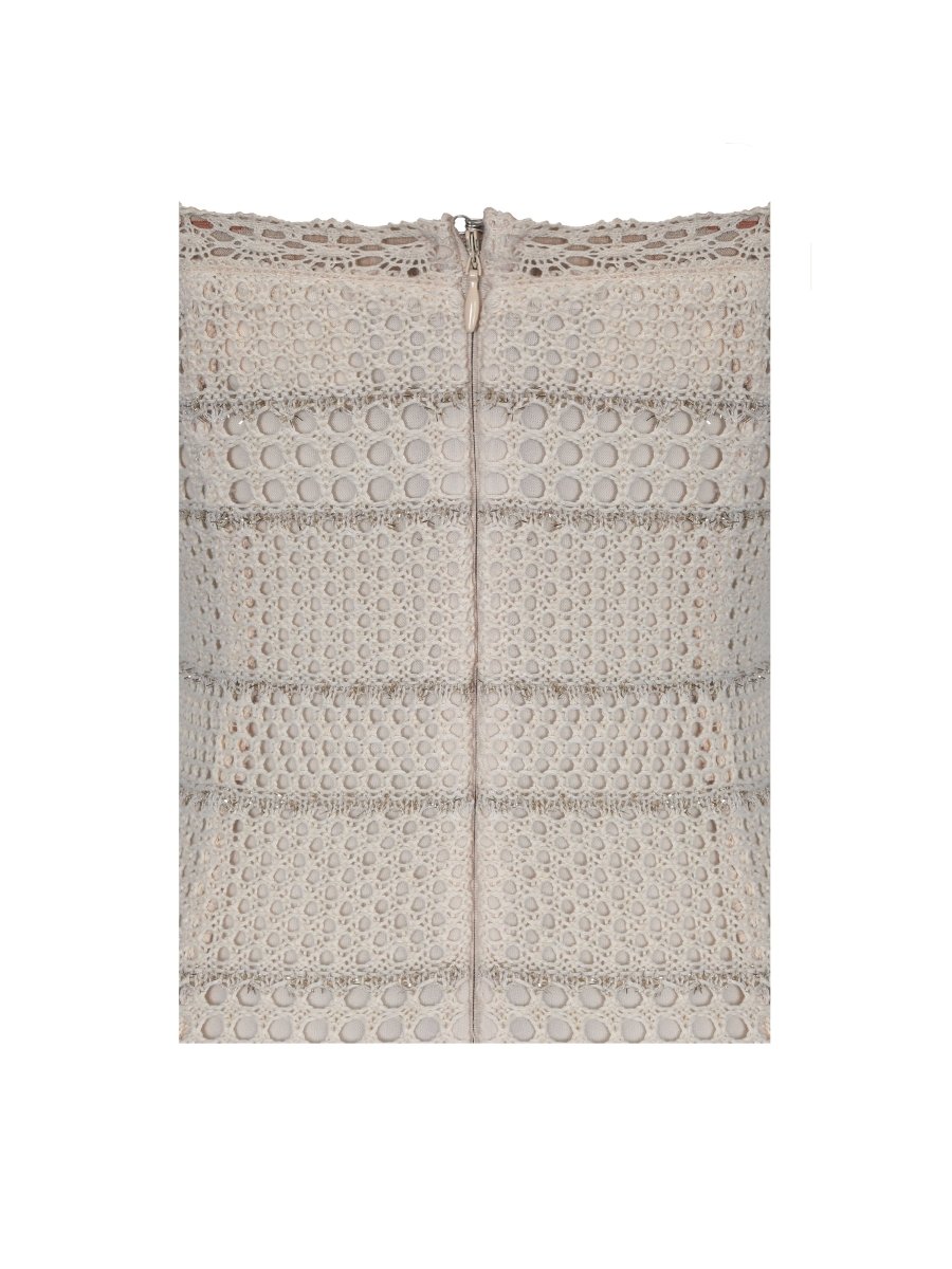 Xiomara Beige & Gold Stripe Crochet Knit Mermaid Midi Dress - HOUSE OF SHE