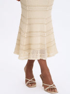 Xiomara Beige & Gold Stripe Crochet Knit Mermaid Midi Dress - HOUSE OF SHE