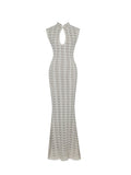 Xylona Beige & Gold Crochet Teardrop Neckline Mermaid Maxi Dress - HOUSE OF SHE