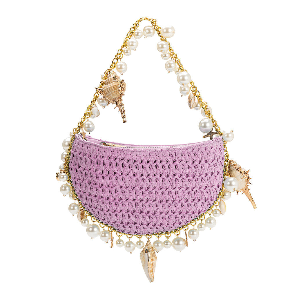 Isla Lavender Small Straw Top Handle Bag  HOUSE OF SHE