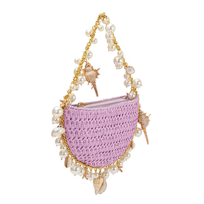 Isla Lavender Small Straw Top Handle Bag