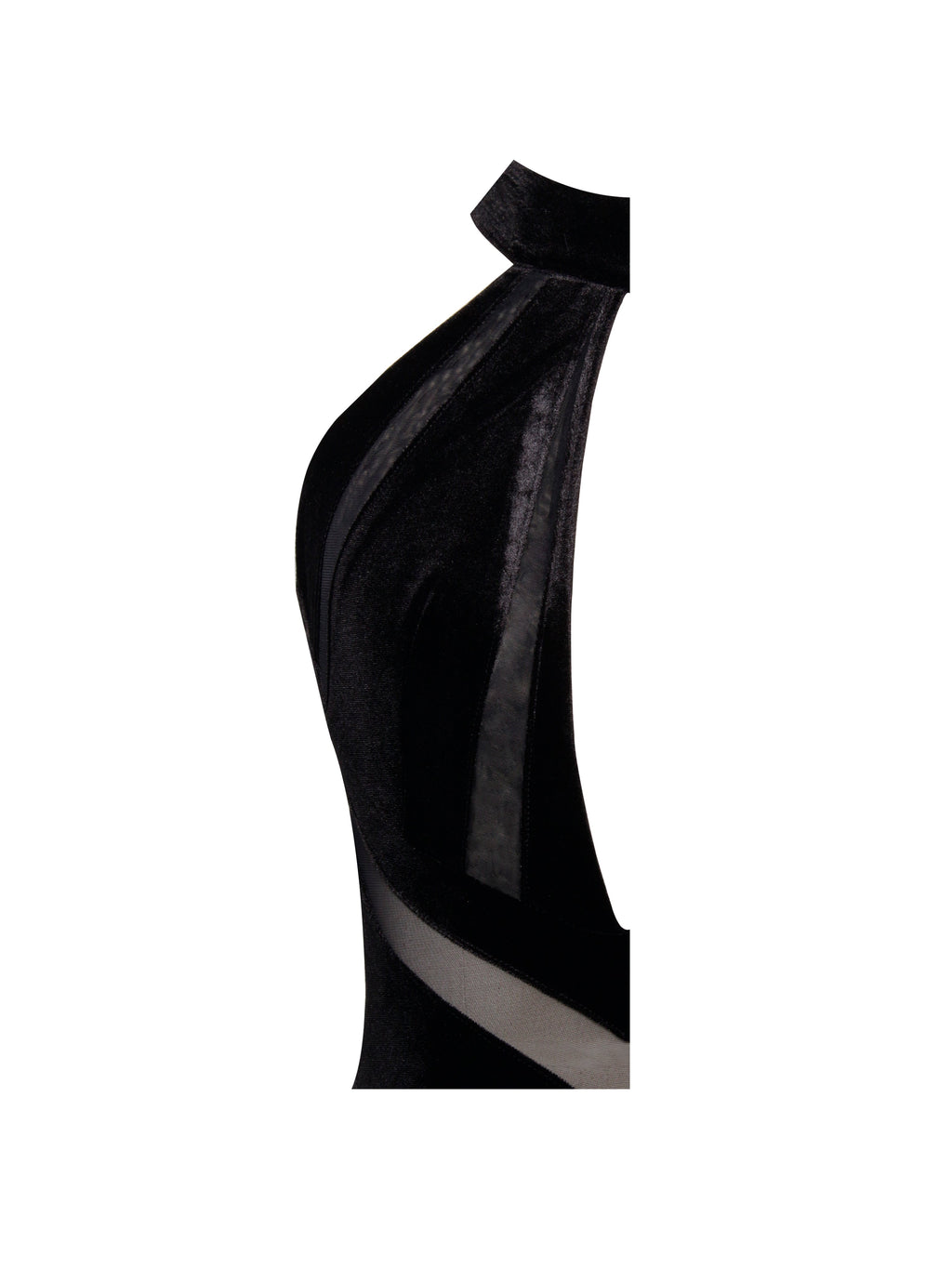 Paityn Black Velvet Mesh Cutout Halter Gown - HOUSE OF SHE