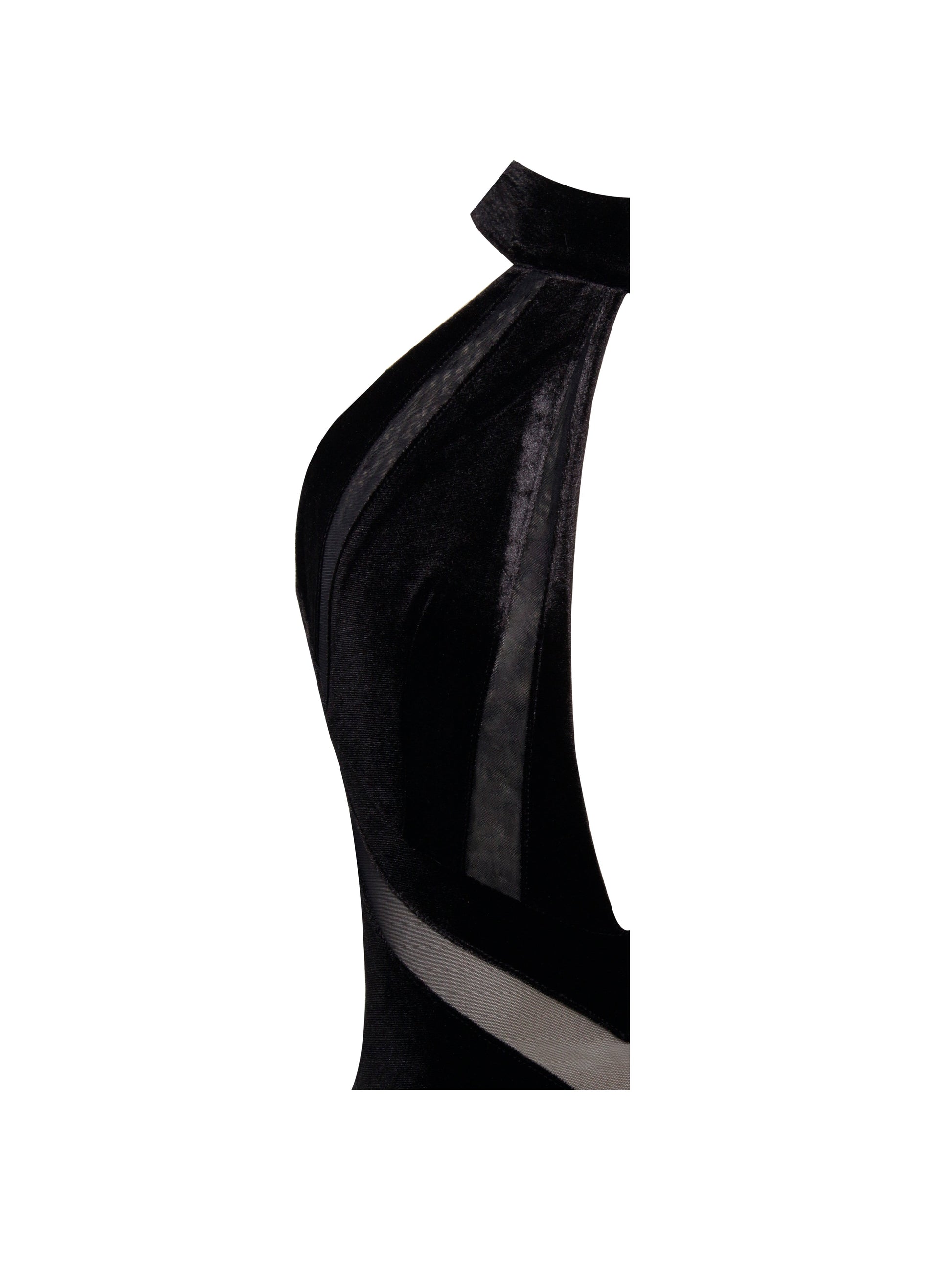 Paityn Black Velvet Mesh Cutout Halter Gown - HOUSE OF SHE