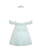 Zafrina Light Cyan Halter Off - shoulder Backless Mini Dress - HOUSE OF SHE