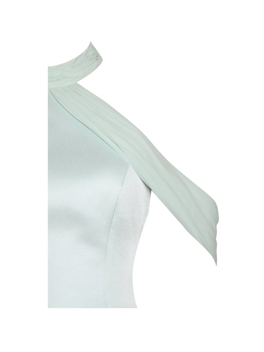 Zafrina Light Cyan Halter Off - shoulder Backless Mini Dress - HOUSE OF SHE