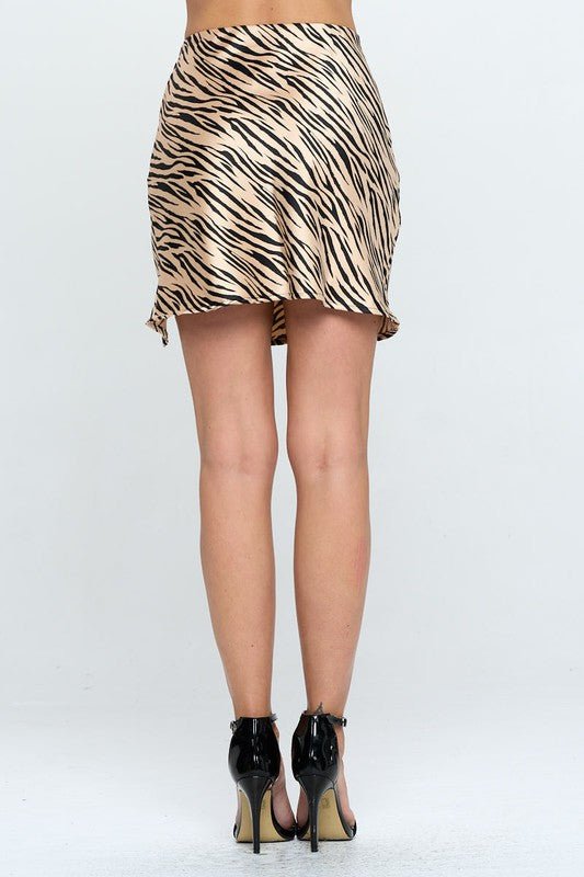 Zebra Print Satin Mini Skirt with Slit - HOUSE OF SHE
