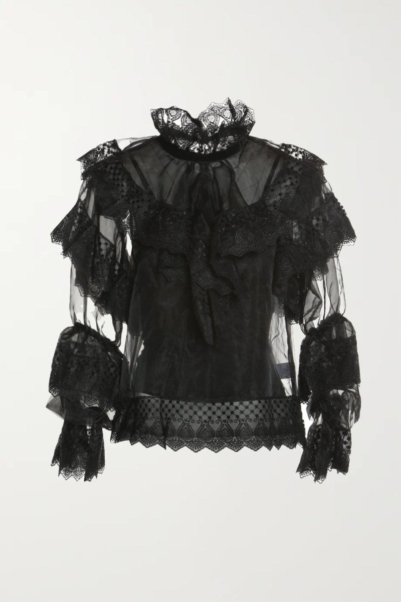 Zoey Organza Lace Sheer Blouse - HOUSE OF SHE