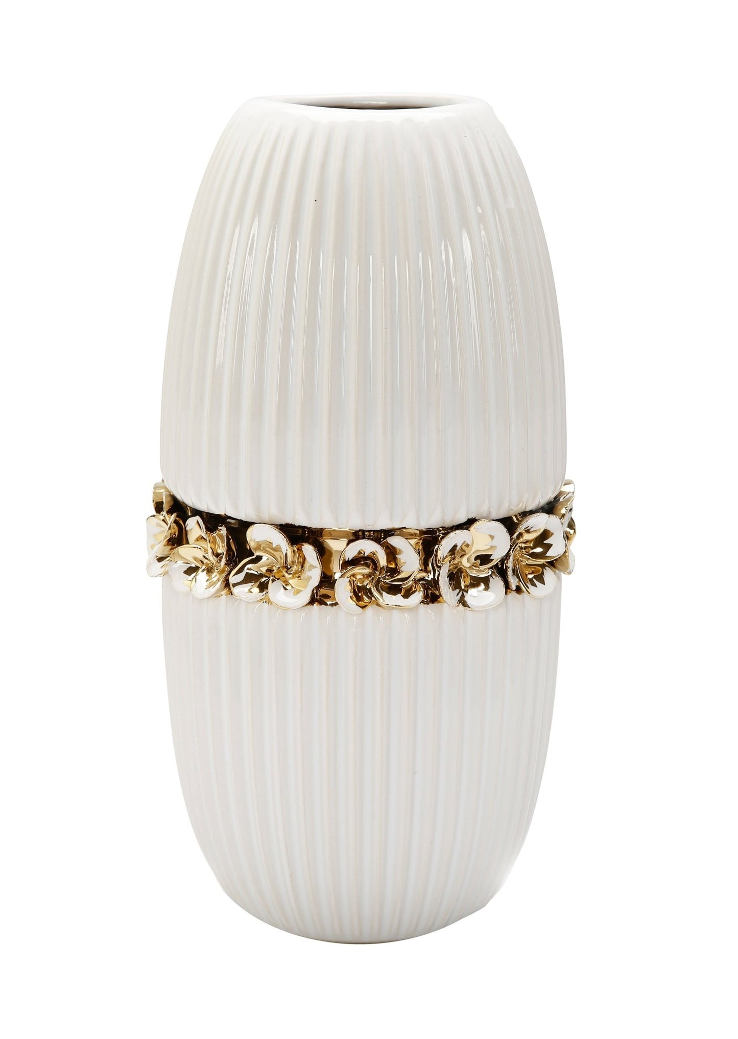 12" White Ceramic Vase Gold Design - HOUSE OF SHE