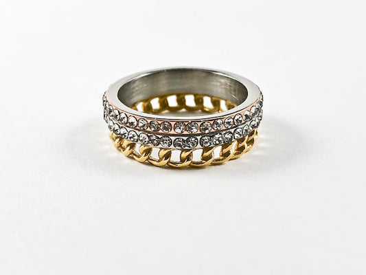 Stella 3 Link Eternity Band Steel Ring  HOUSE OF SHE