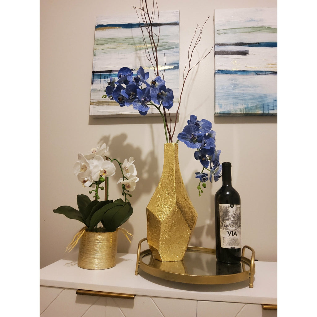 2 Branched White Orchid Plant in Matte Gold Pot - HOUSE OF SHE