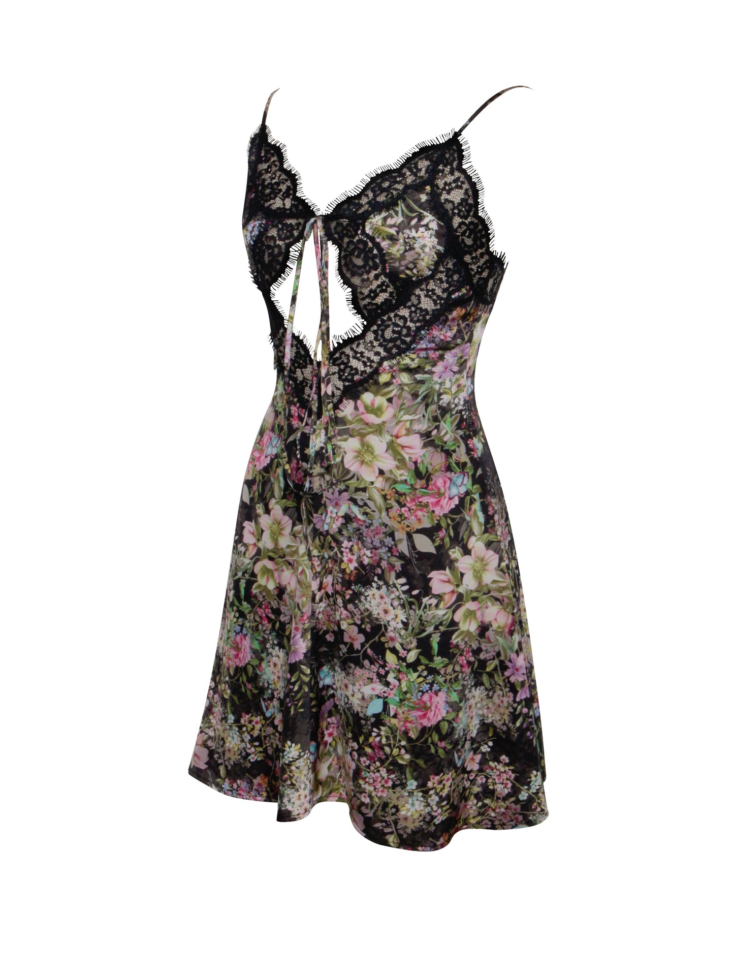 Telia Floral Print Satin Mini Dress With Lace Trim