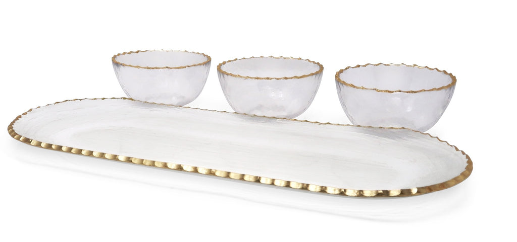 3 Bowl Serving Dish on Tray with Gold Rim - HOUSE OF SHE