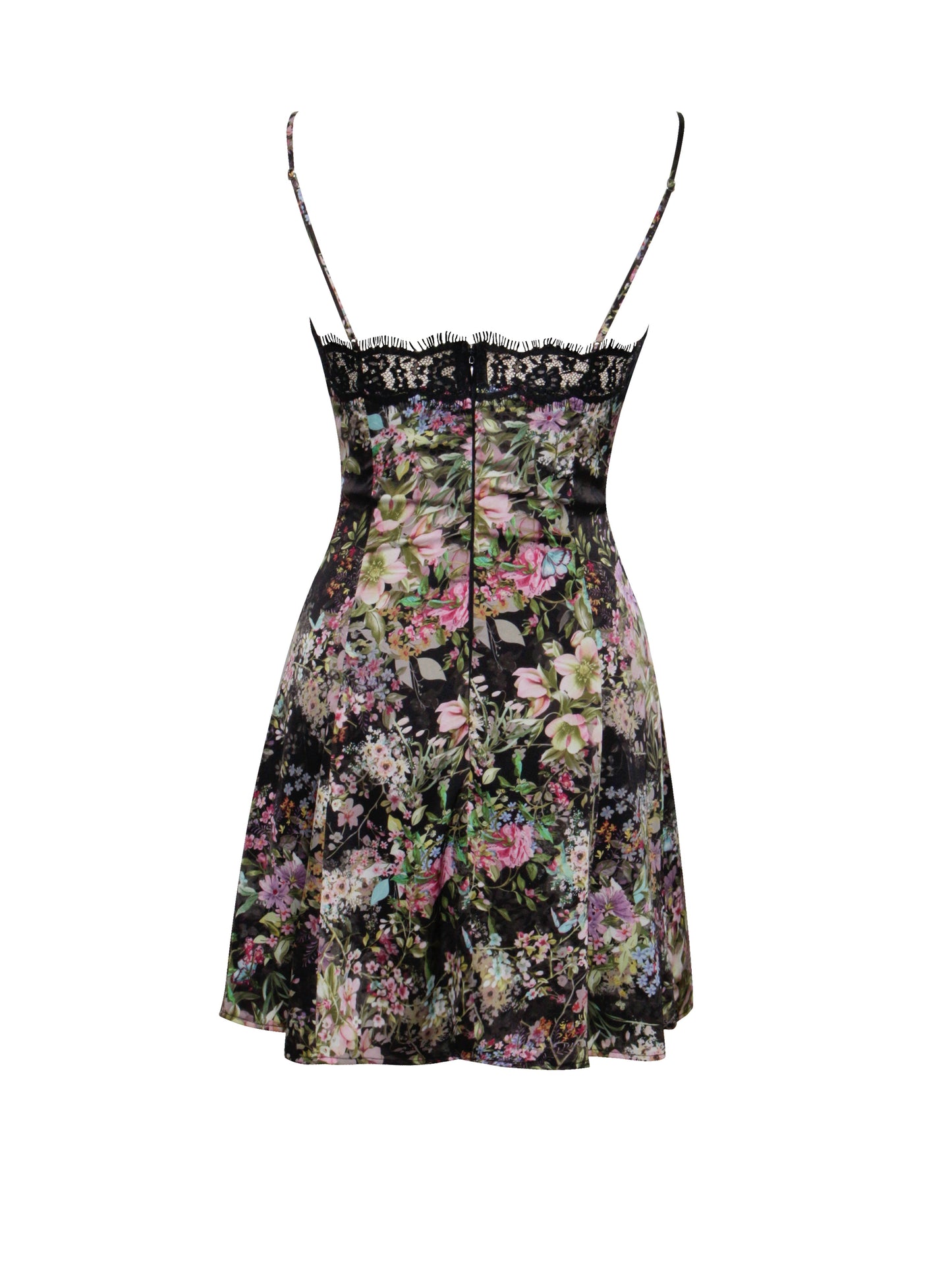 Telia Floral Print Satin Mini Dress With Lace Trim