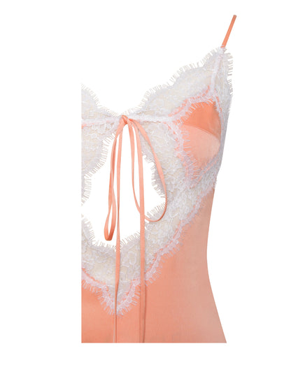 Theresa Coral Satin Lace Trim Mini Dress