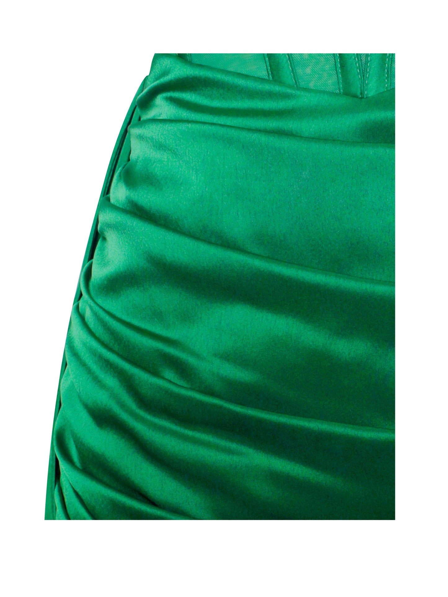 Wilma Emerald Green Satin Corset Draping Dress with Feather Strap
