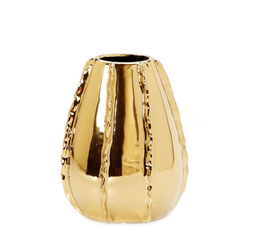7"H Glossy Gold Tear Shaped Vase - HOUSE OF SHE