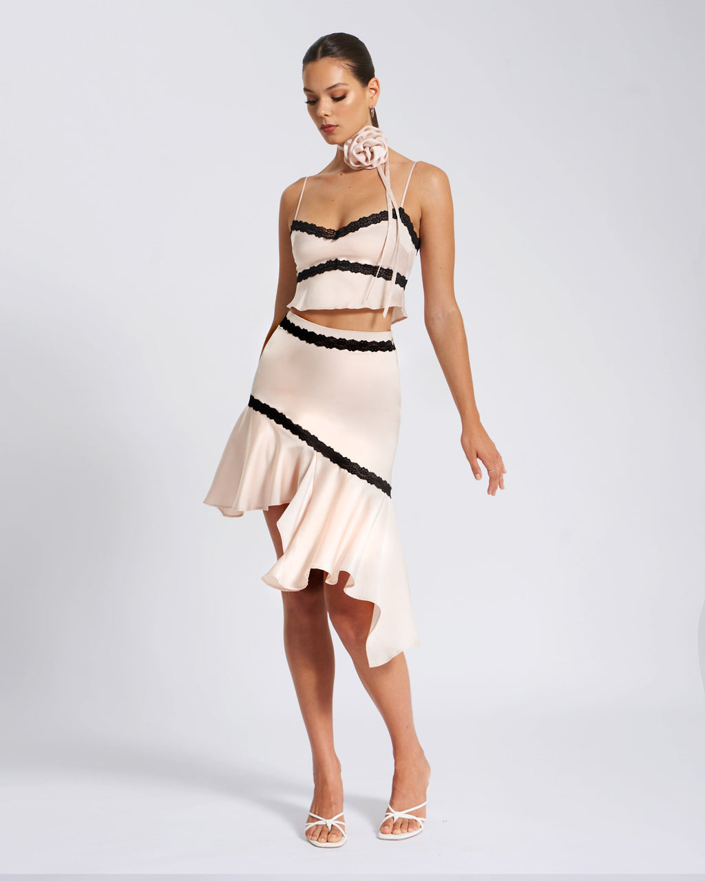 Victoria Beige Satin Skirt - HOUSE OF SHE