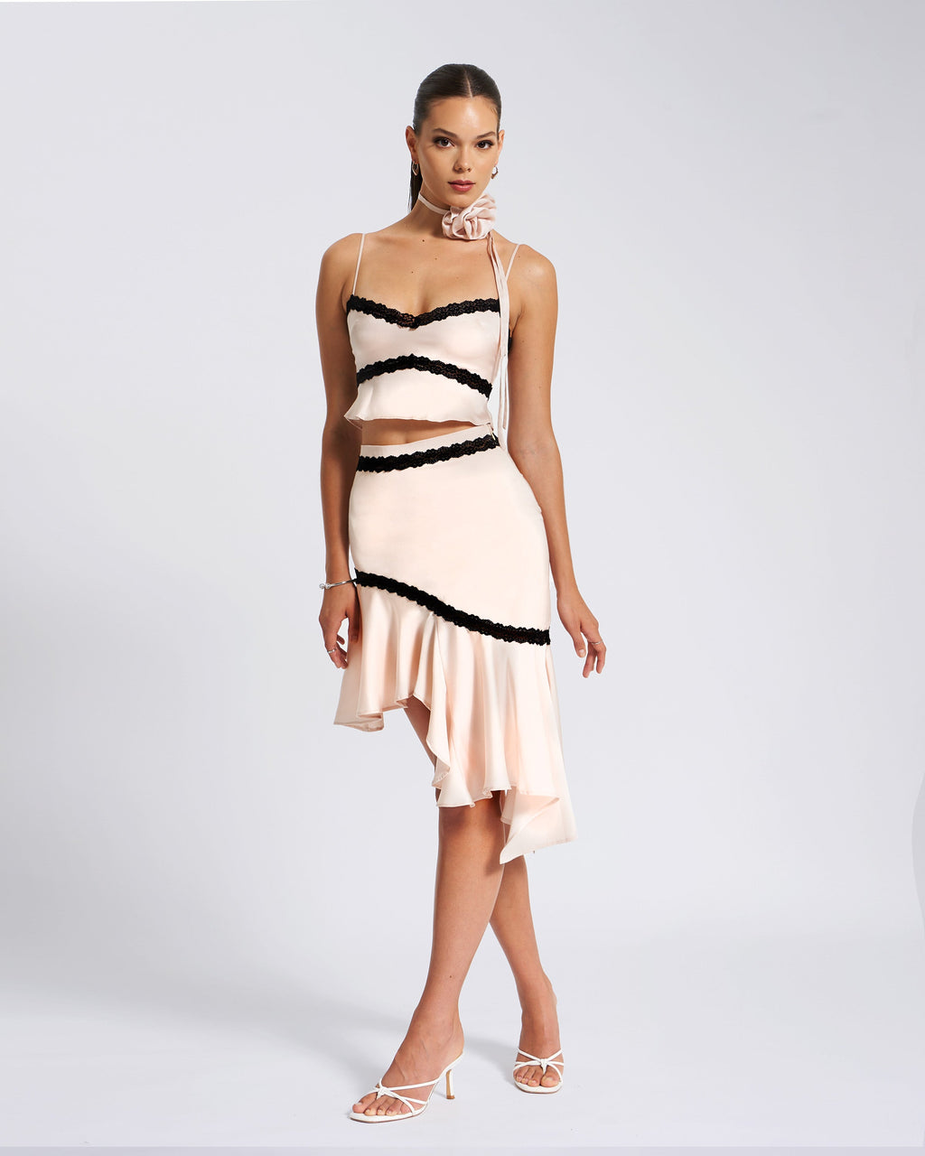 Victoria Beige Satin Skirt - HOUSE OF SHE