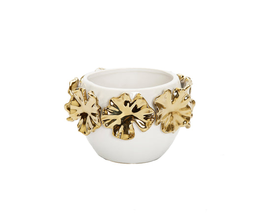 White Snack Bowl With Gold Floral Design  HOUSE OF SHE