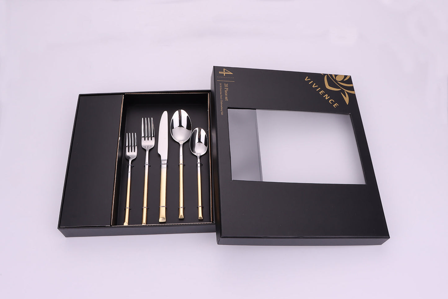 Simplicite 20 Pc Flatware with Graduated Gold Handles, Service for 4