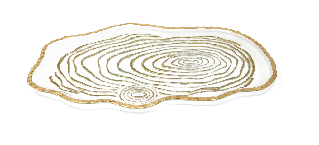 Glass Oval Tray with Gold Grained Design - HOUSE OF SHE