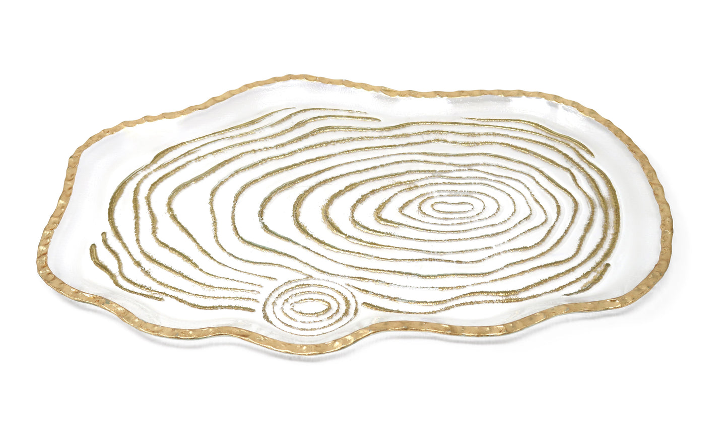 Glass Oval Tray with Gold Grained Design