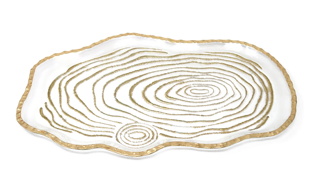 Glass Oval Tray with Gold Grained Design - HOUSE OF SHE