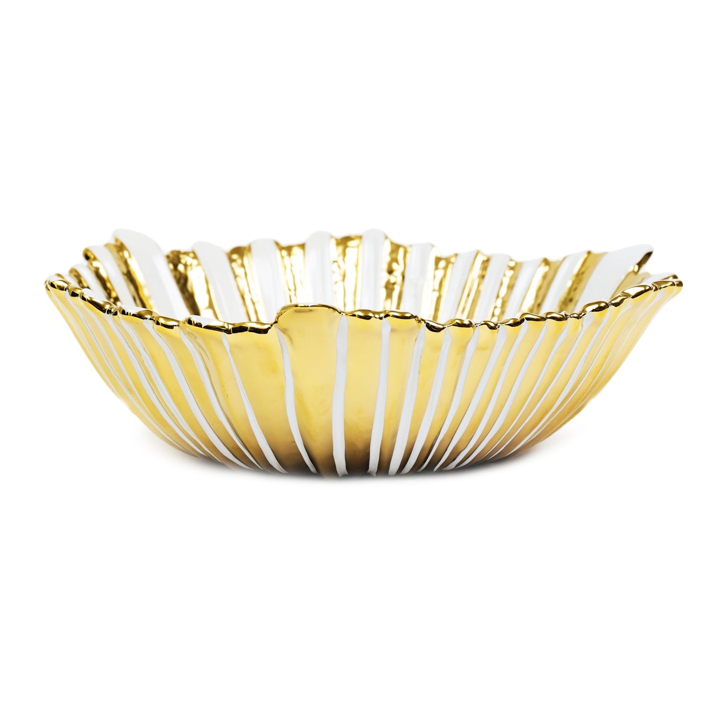 White and Gold Striped Flower Shaped Salad Bowl