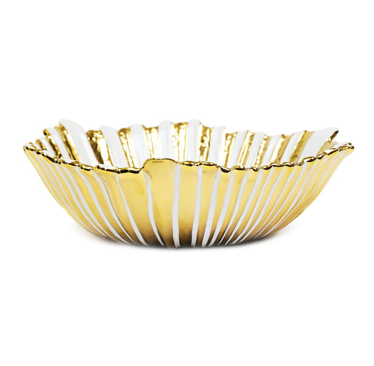 White and Gold Striped Flower Shaped Salad Bowl  HOUSE OF SHE