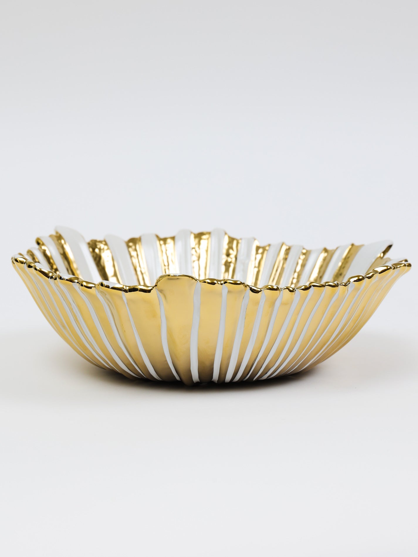 White and Gold Striped Flower Shaped Salad Bowl