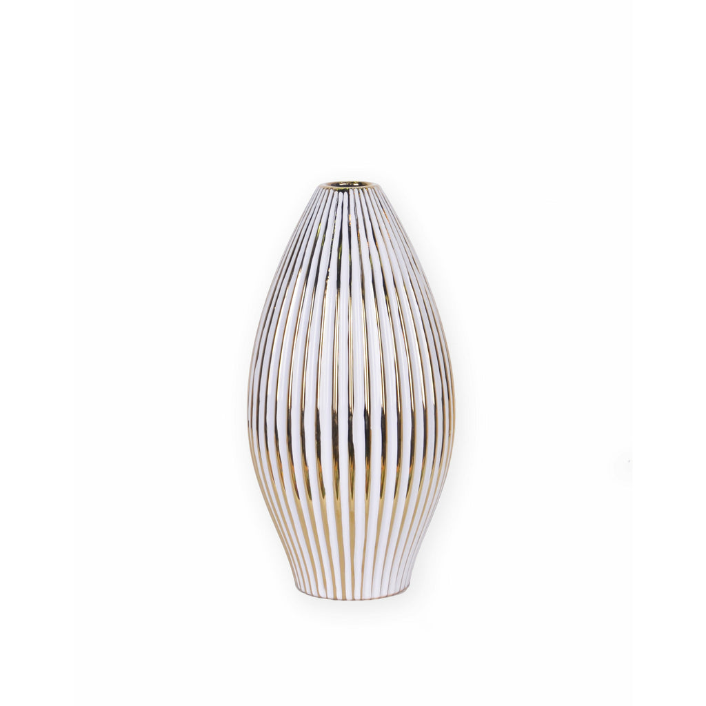 White and Gold Striped Vase - HOUSE OF SHE