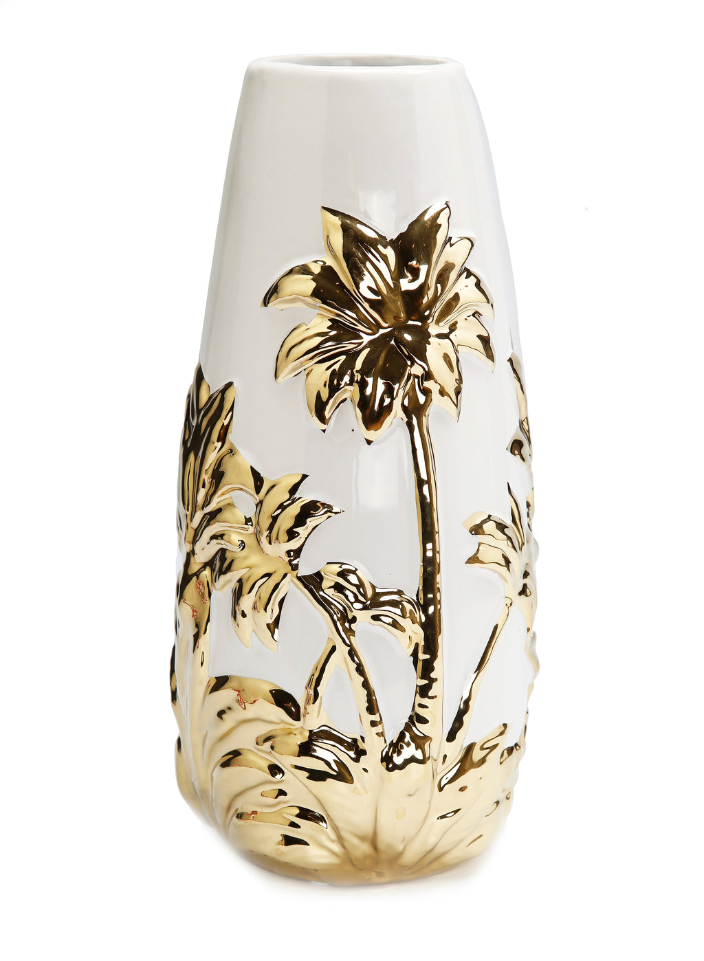 White Porcelain Vase with Gold Tree Design - HOUSE OF SHE