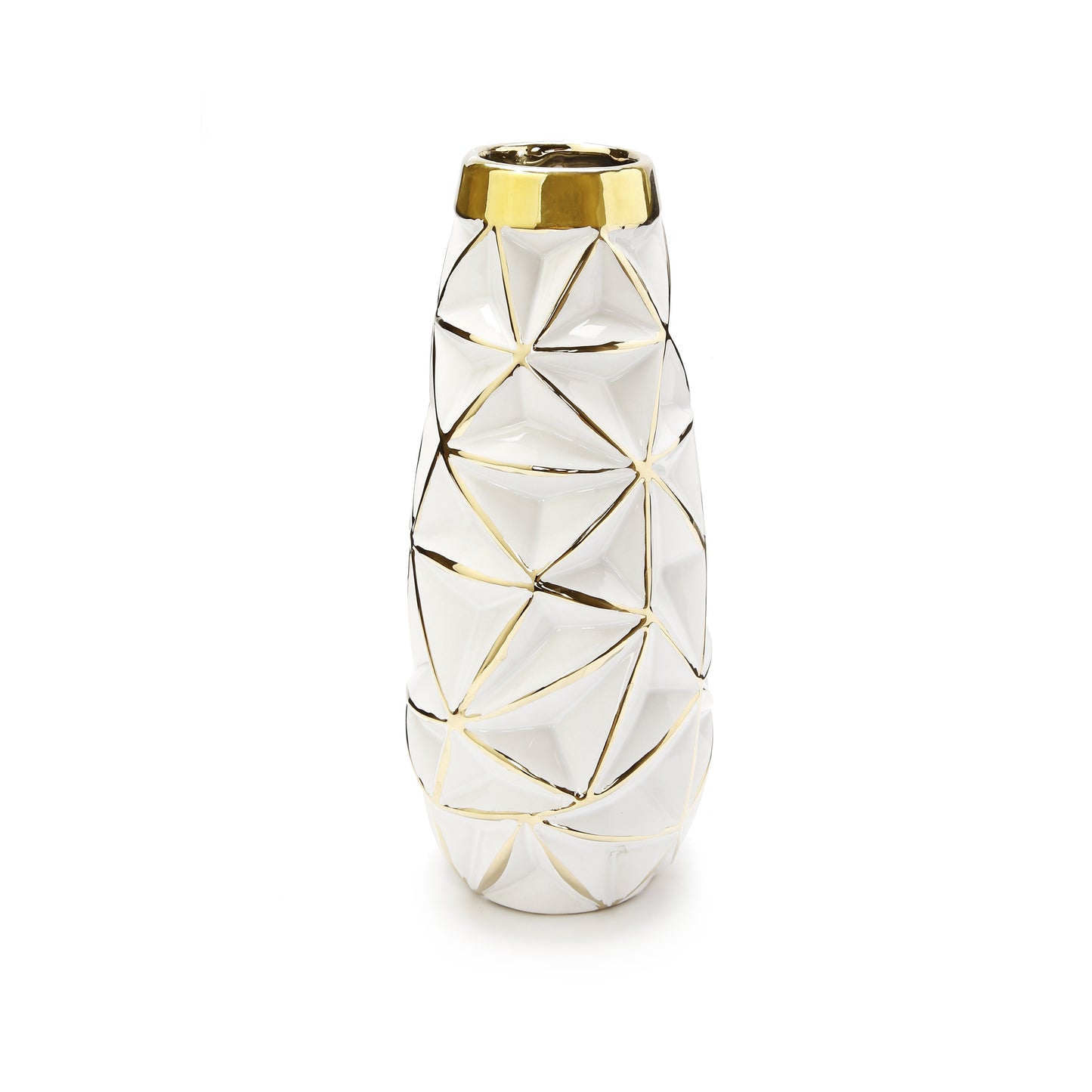 White Vase Gold Geometric Design