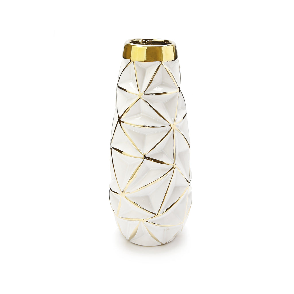 White Vase Gold Geometric Design - HOUSE OF SHE