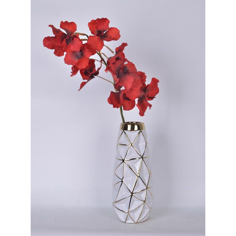 White Vase Gold Geometric Design