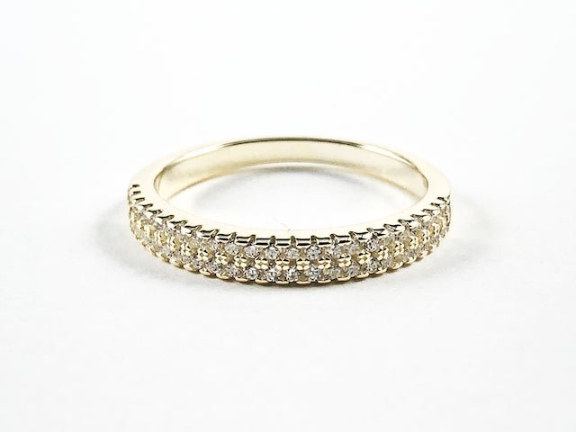 Beautiful Dainty 2 Row Micro CZ Style Setting Gold Tone Silver Band Ring - HOUSE OF SHE