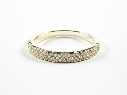 Beautiful Dainty 2 Row Micro CZ Style Setting Gold Tone Silver Band Ring - HOUSE OF SHE