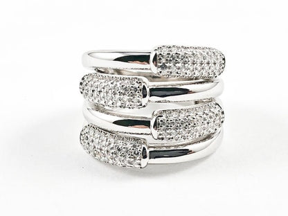 Beautiful Half Shiny Metallic Half Micro CZ Bar Design Pattern Thick Silver Ring - HOUSE OF SHE