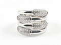 Beautiful Half Shiny Metallic Half Micro CZ Bar Design Pattern Thick Silver Ring - HOUSE OF SHE