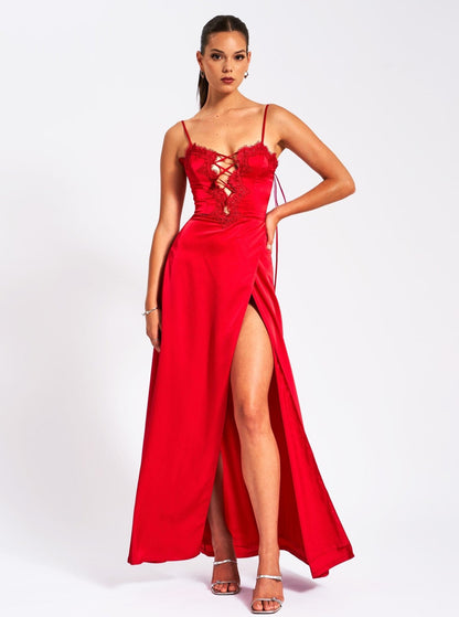 Bia Red Satin Dress - HOUSE OF SHE