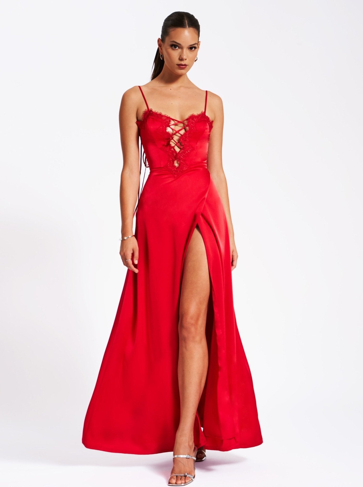 Bia Red Satin Dress - HOUSE OF SHE