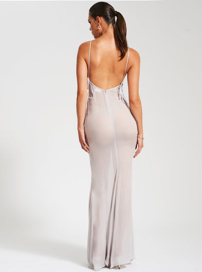 Casie Gray Rayon Backless Maxi Dress - HOUSE OF SHE